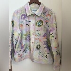 Vintage Patchington Pastel Floral Tie Dyed Embroidered Jacket Size: XL